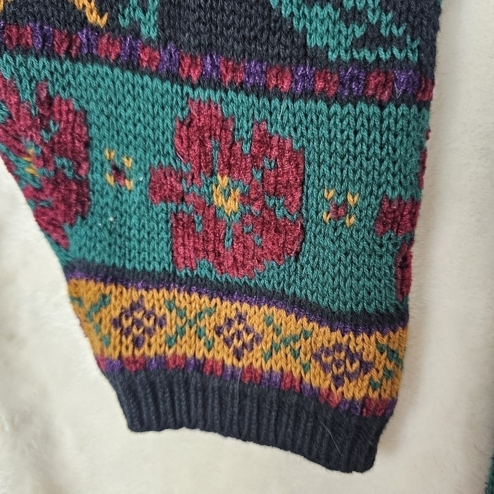 Lands End Sweater womens Medium 80s 90s oversized warm Knit grandma print - Picture 9 of 11
